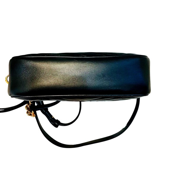 Gucci Small Marmont Crossbody Bag Chevron Leather Gold Chain Black Purse - Picture 11 of 16